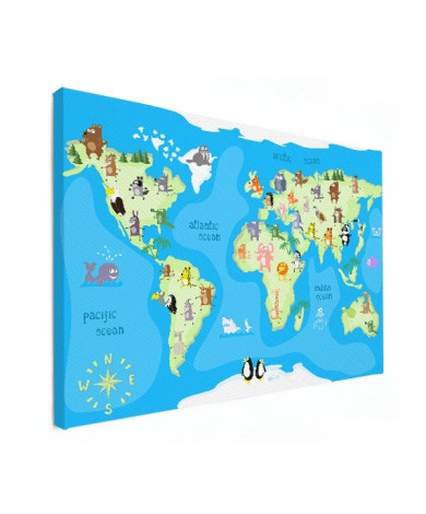 Toile Carte du Monde Enfant Animaux Amusants